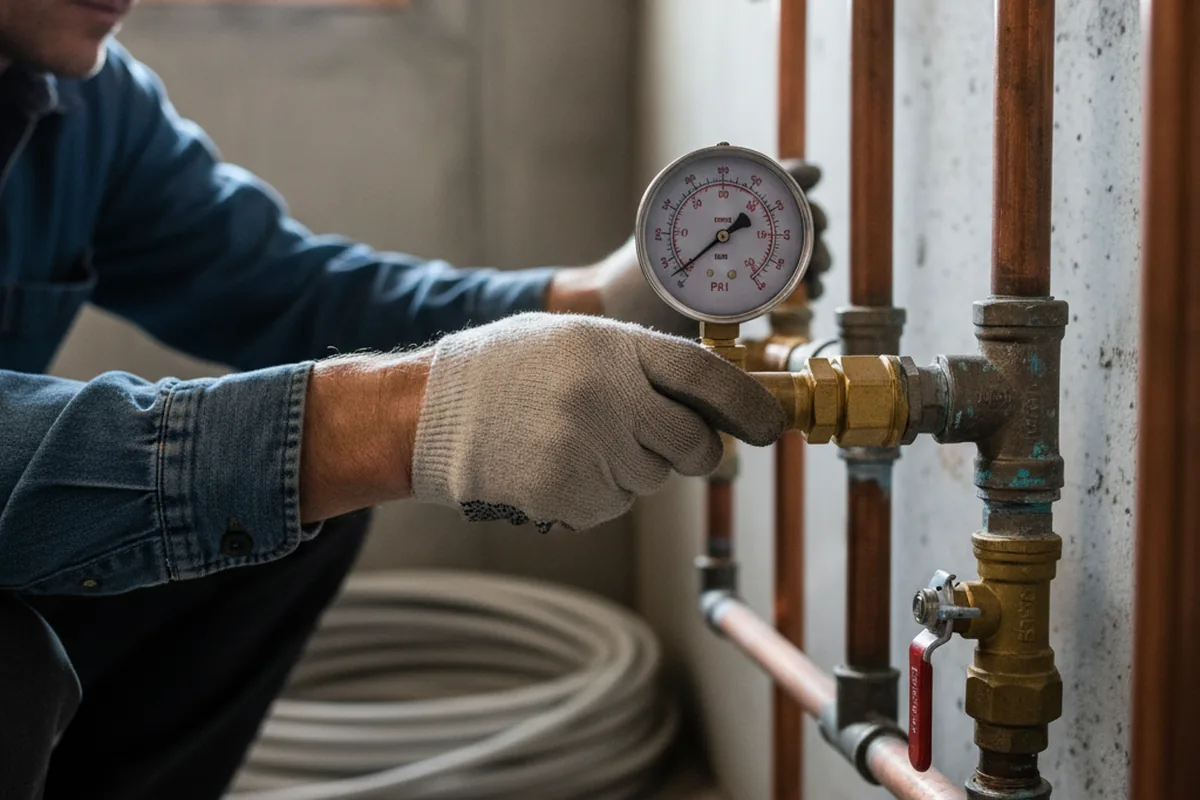 Pressure testing a repaired line during Water Line Repair in East Sparta